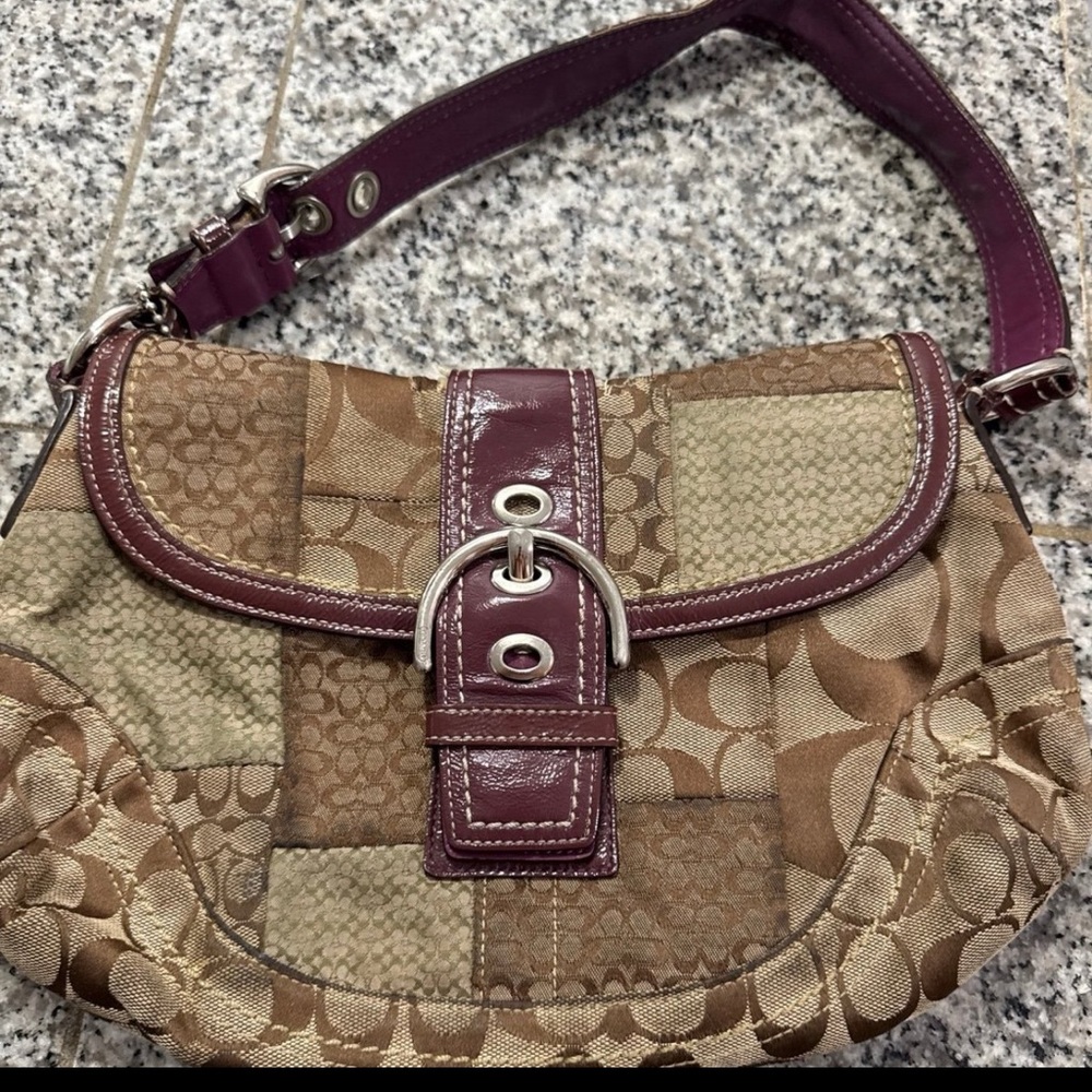 Coach Patchwork Shoulder Bag in Brown and Burgundy